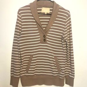 BANANA REPUBLIC Taupe & Cream Striped V-Neck Sweater Size Medium